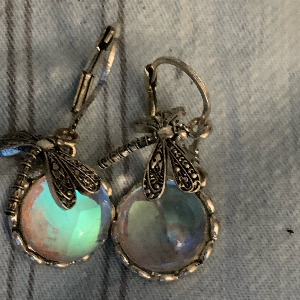 Iridescent Dragonfly Drop Earrings
